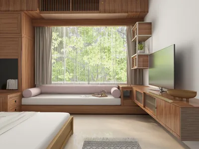 Indian Modern Custom Wood Bedroom - Integrated Window Nook Series