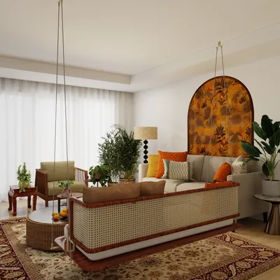 Indian Traditional Jhula Swing Living Room - Rattan Warm Brown Series