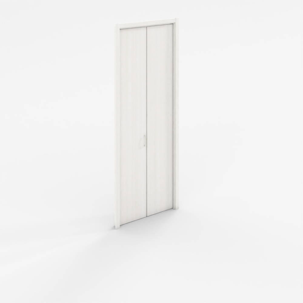 Modern white sliding closet door with silver handle on grey wall and floor background